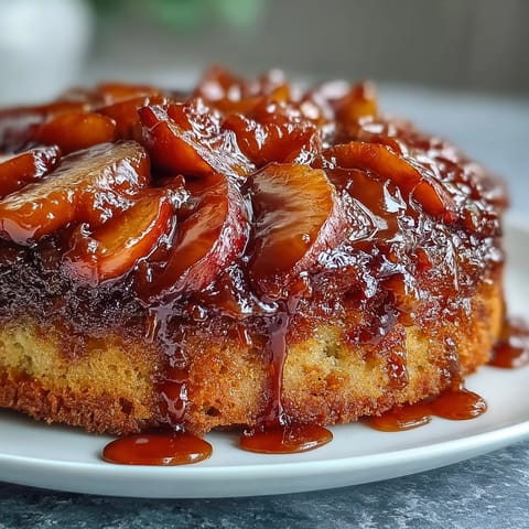 Caramelized peaches top a tender Brown Sugar Peach Upside-Down Cake, a summer delight.
