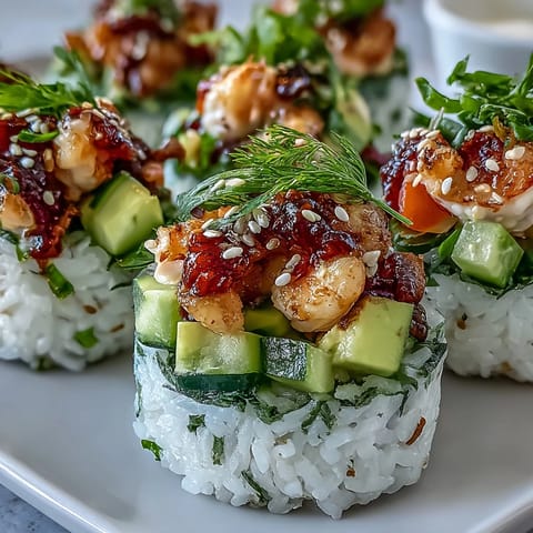 Colorful Sushi Push-Pop Cups layered with fresh, crisp veggies and seafood.
