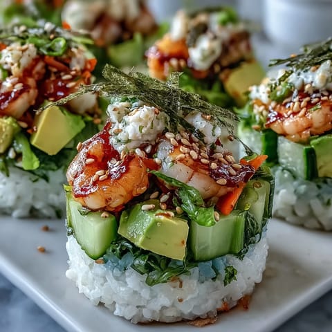 Vibrant Sushi Push-Pop Cups bursting with vibrant layers of rice and fillings.