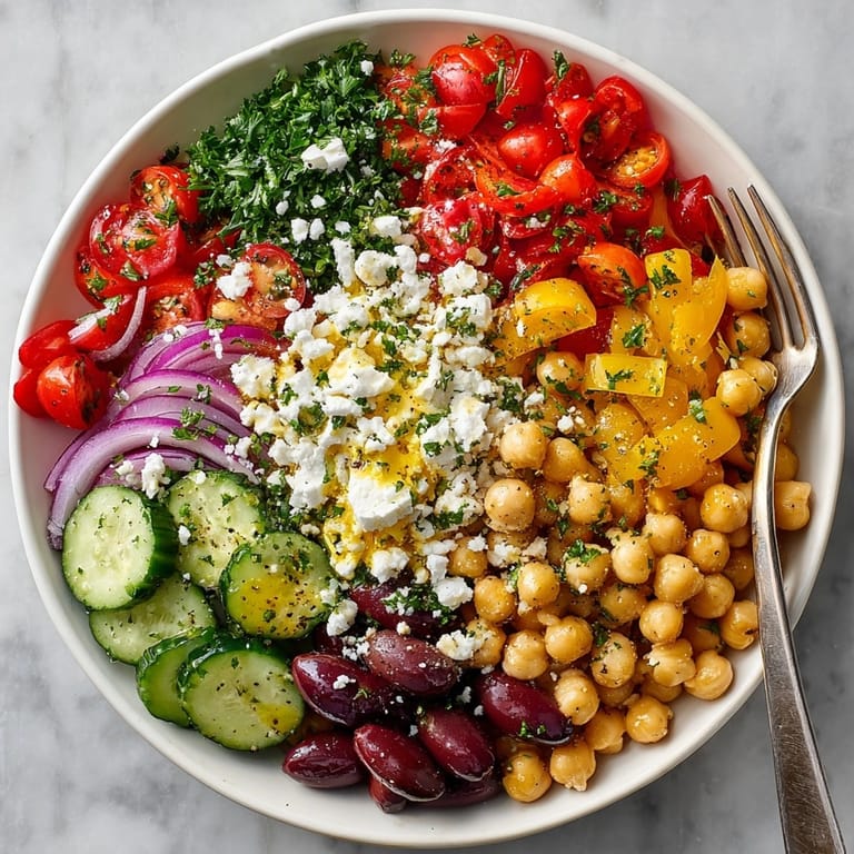 Zesty Mediterranean Chickpea Salad on a platter, perfect for meal prep or summer picnics