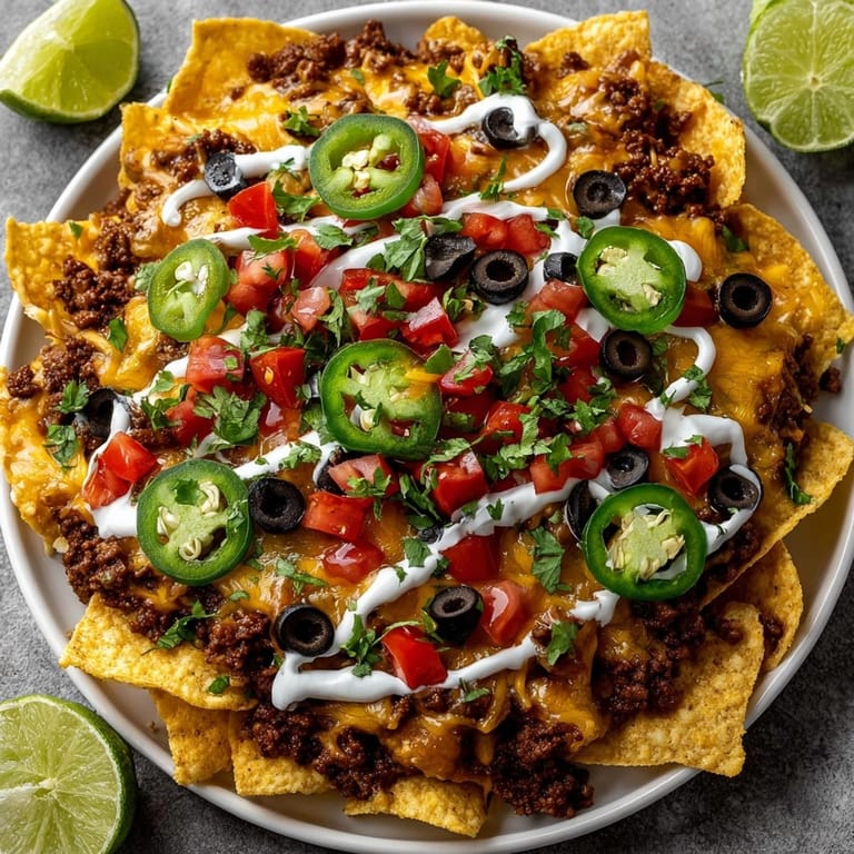 Hot Loaded Nacho Share Platter fresh from the oven, served with salsa and lime wedges.
