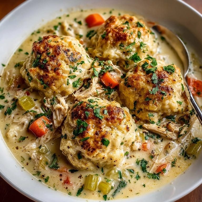A warm spoonful of homemade slow cooker chicken and dumplings, a classic comfort food favorite.