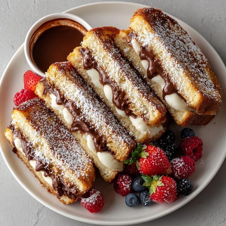 Chocolate Peanut Butter French Toast served warm, drizzled with maple syrup for an indulgent brunch.