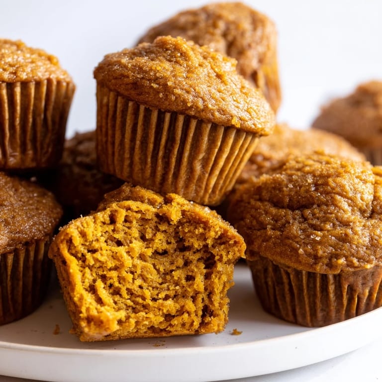 Gingerbread spiced pumpkin muffins cooling on a rack, exuding fall’s sweet aroma.