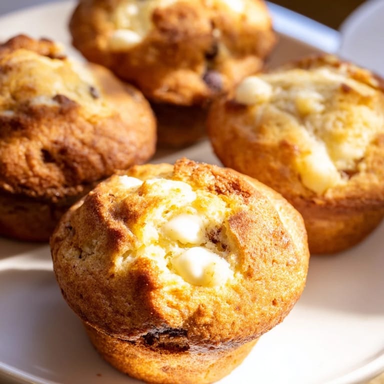 Freshly baked Coffee White Chocolate Muffins, indulgent treat with aromatic coffee essence.