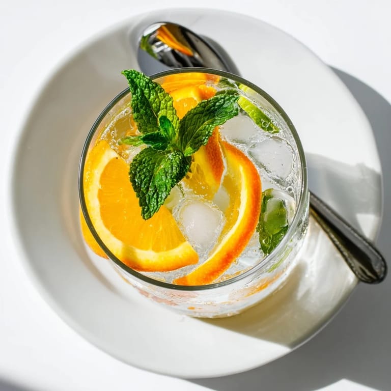 Homemade probiotic soda mocktail sparkling with citrus and fresh herbs for summer.  