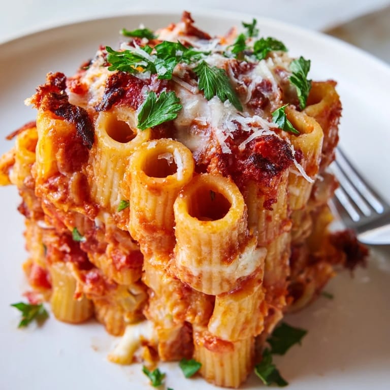 Richly filled Honeycomb Pasta Cake bursting with tomato sauce and creamy ricotta.  