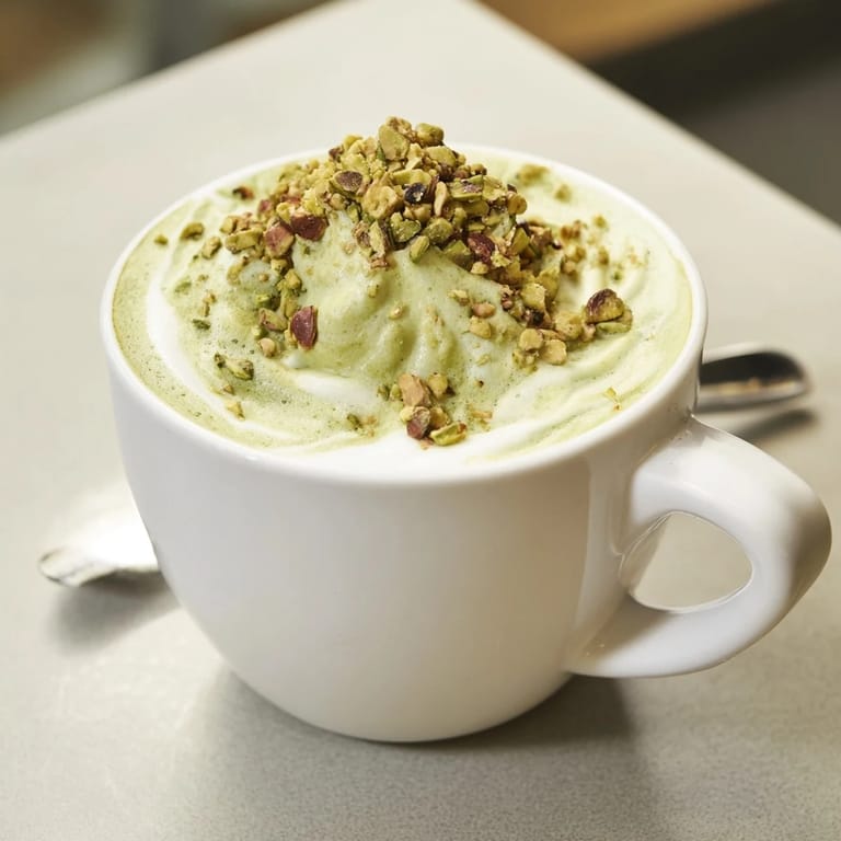 Enjoy a fragrant pistachio milk latte, a delightful twist on traditional coffee.  