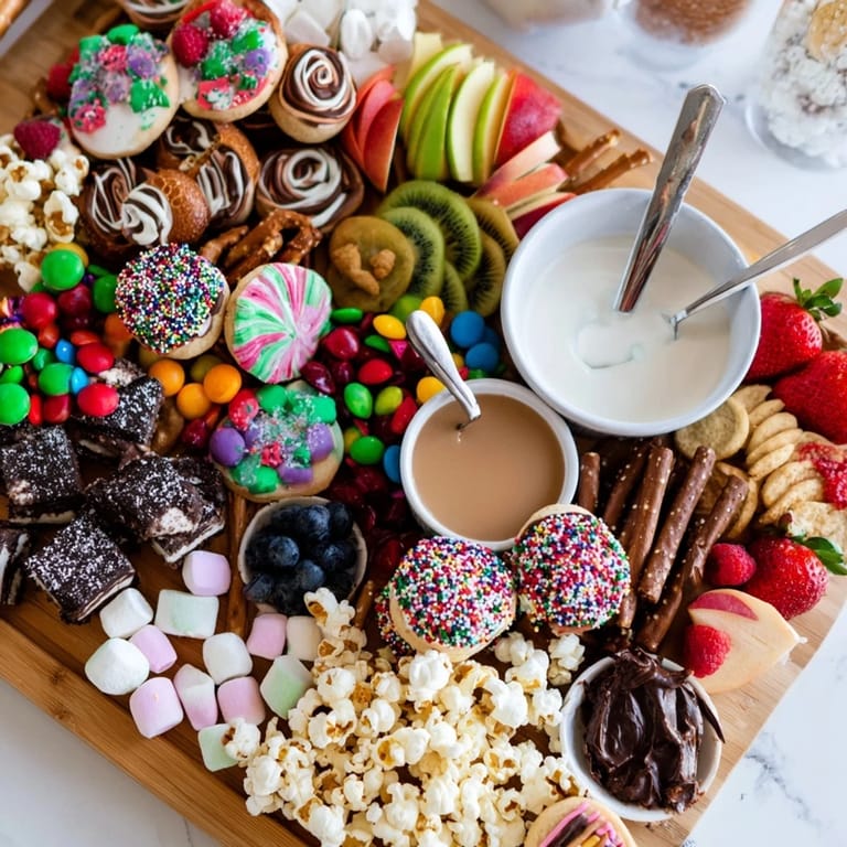 Visually stunning dessert board showcasing treats and snacks, perfect for game night celebrations.