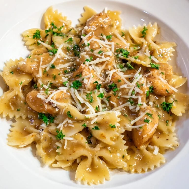 Imagine fragrant garlic butter sauce coating the delicious Mozzarella Garlic Butter Chicken Bowties we've prepared.