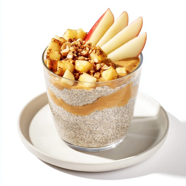 A close-up of delicious Apple-Chia Pudding with Peanut Butter, offering a perfect, healthy breakfast or snack option.