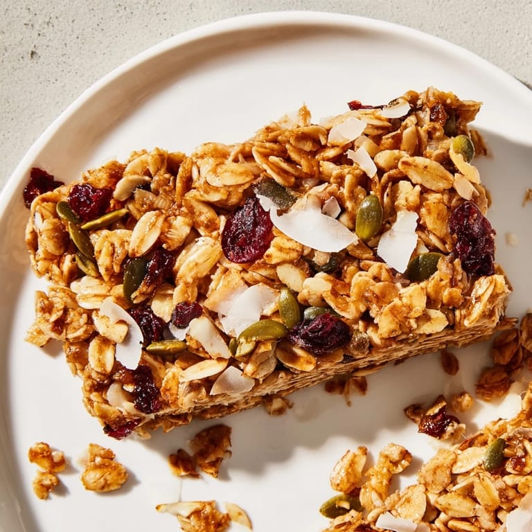 Deliciously chewy and crunchy Roasted Pumpkin Seed & Cranberry Granola Bars, packed with healthy ingredients.
