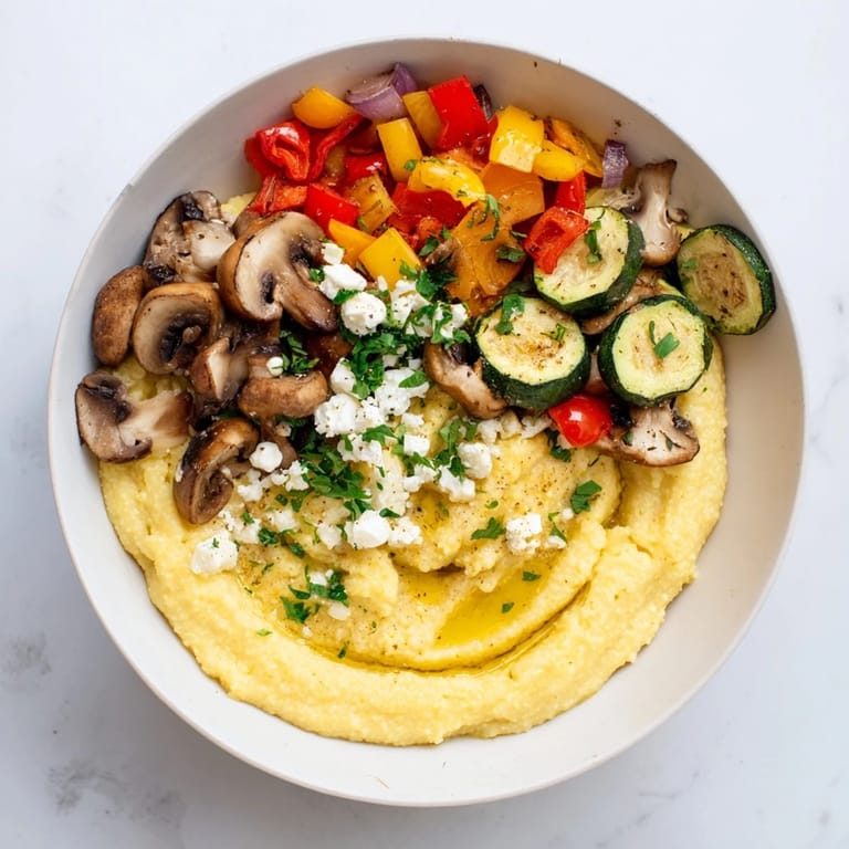 Warm, hearty Cornmeal Mush Polenta Bowls, a comforting vegetarian meal topped with fresh herbs.