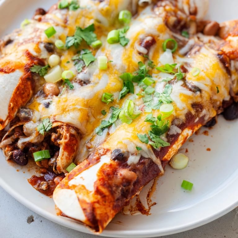 Steaming plate of Cheesy Bean Enchiladas, showcasing tender tortillas and a flavorful bean filling.