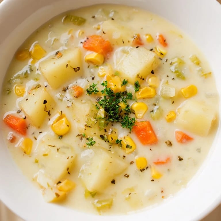 Creamy Corn & Potato Chowder with tender potatoes, perfect for a cozy, comforting supper.