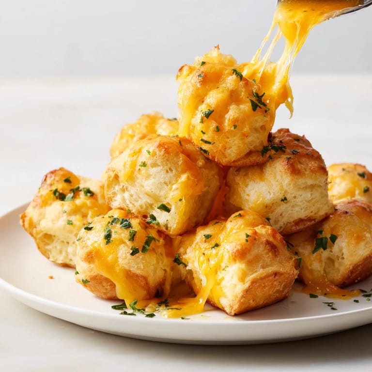 A close-up of cheesy, buttery Mini Cheddar Bay Biscuit Pull-Apart, ideal for pairing with seafood.