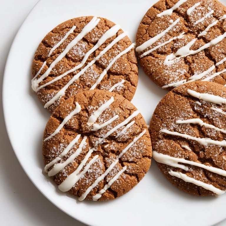 Freshly baked gingerbread latte cookies, glistening with a white chocolate topping, perfect with a mug of chai.