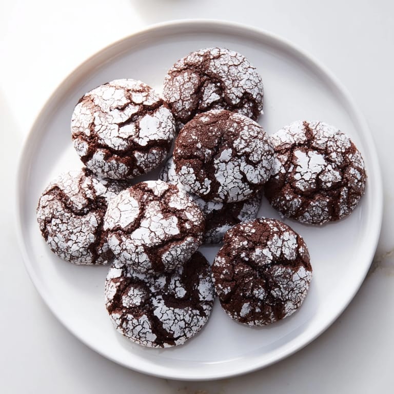 Chewy-centered Chocolate Crinkle Cookies with a beautiful, snow-dusted exterior, perfect for any dessert platter.