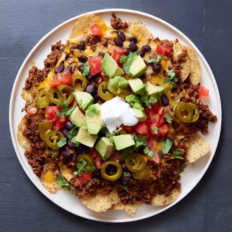 Steaming hot Sheet Pan Nachos with budget ground beef, featuring melted cheese and a generous sprinkle of cilantro.