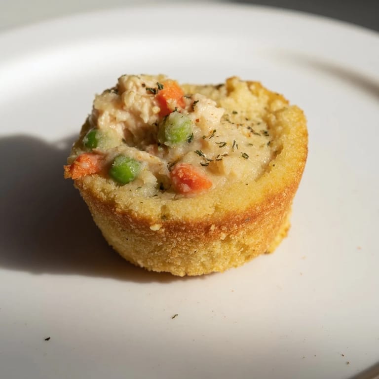 Fluffy, baked Chicken Pot Pie Cornbread Muffins offering a delicious blend of comfort food flavors.