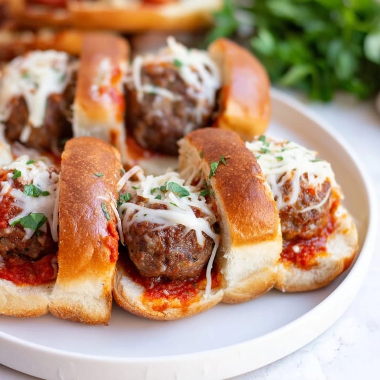 Close-up of bubbling Easy Christmas Meatball Sliders with marinara, showcasing flavorful holiday comfort food.