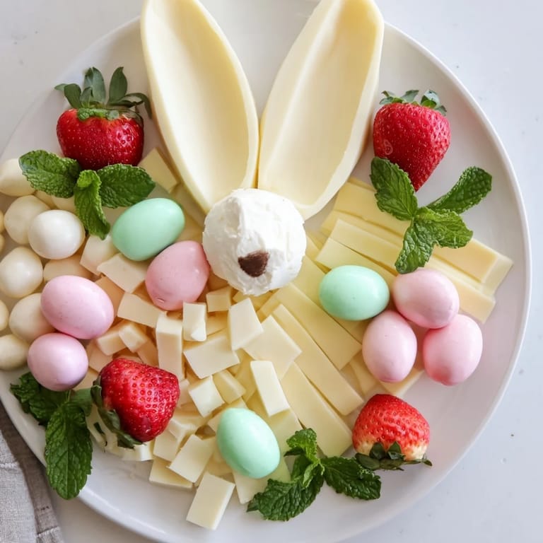 Visually appealing Bunny Ears Easter Board featuring a goat cheese bunny nose surrounded by tasty snacks.