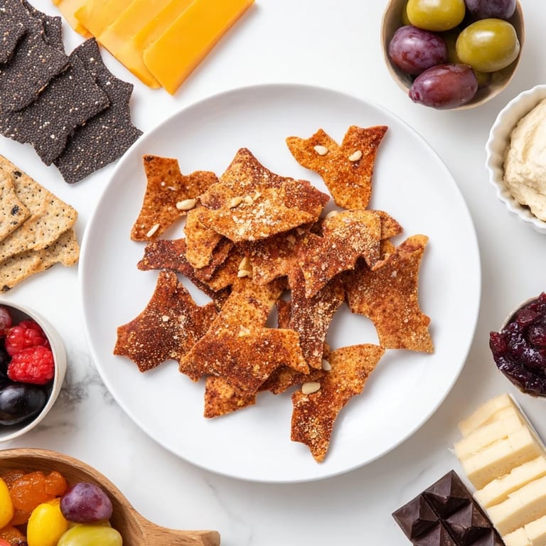 This Halloween board features the festive Spooky Night Bat presentation, piled high with savory and sweet foods.