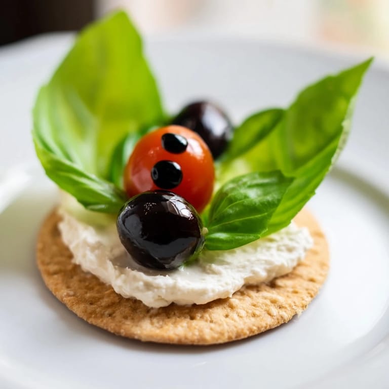 These Ladybug Love Picnic Finger Foods feature vibrant red tomatoes and cute olive heads, piled high on crackers.
