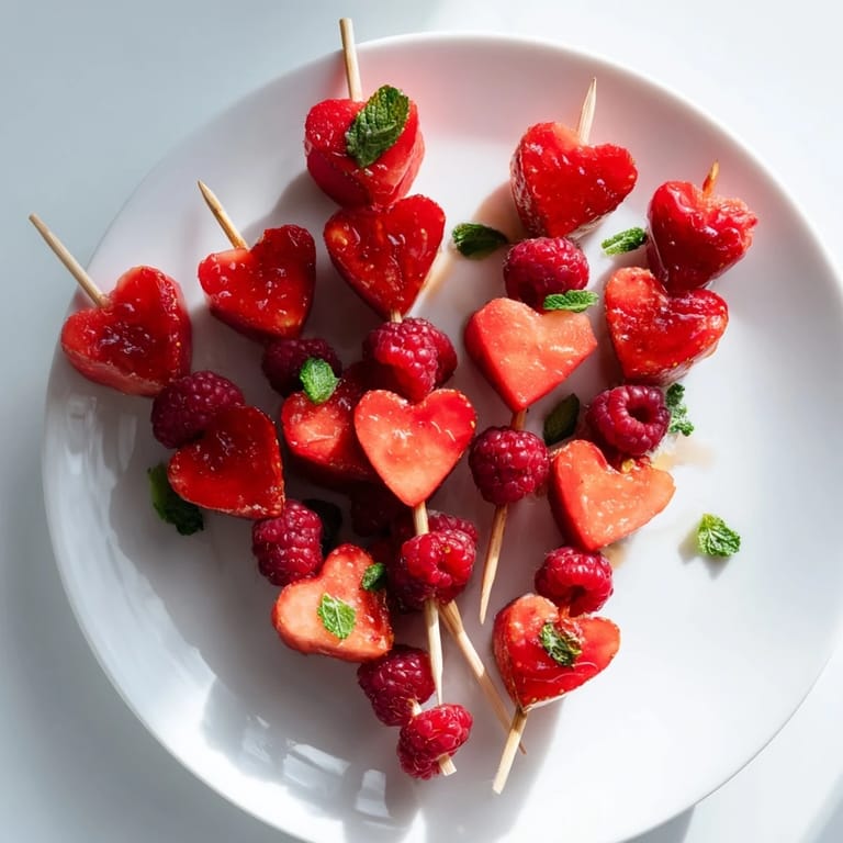 Skewered red heart fruit, a delicious and easy vegan dessert, perfect for any celebration.