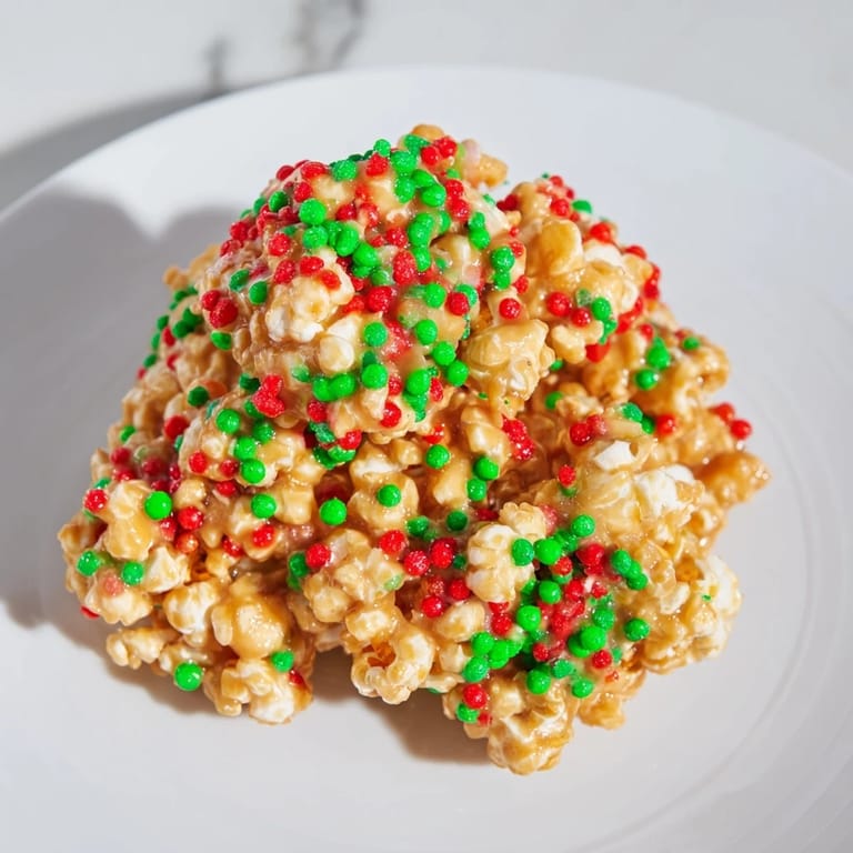 Golden, sticky popcorn piles freshly made, offering a delightful mix of sweet flavors and crunchy textures.