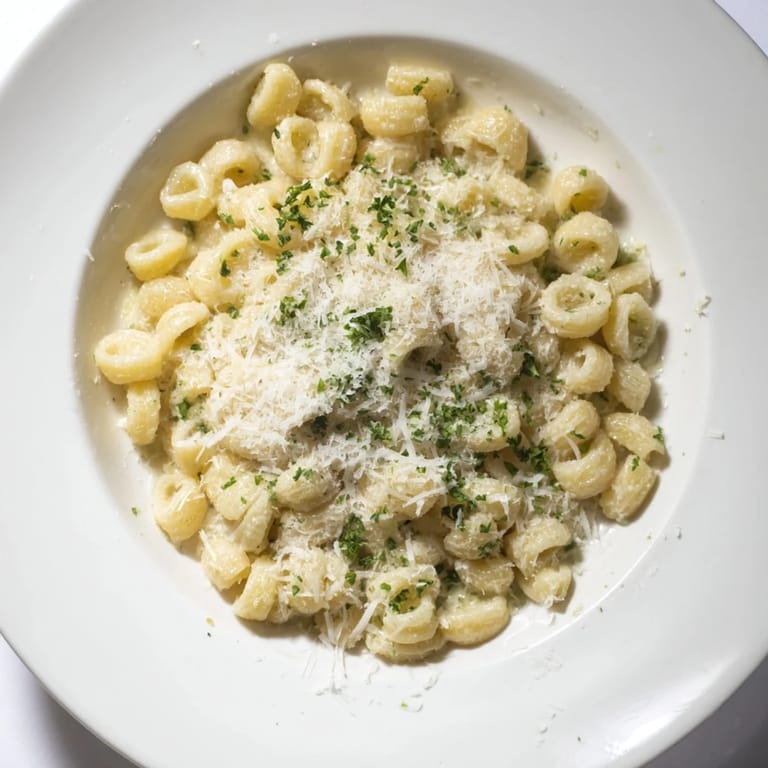 A close-up shot of perfectly cooked 15-Minute Garlic Parmesan Pasta, glistening and ready to eat with parsley.