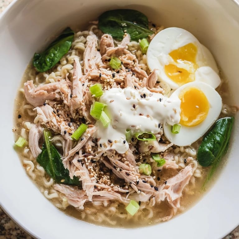 Steaming bowls of chicken ramen, drizzled with Kewpie mayo, garnished with nori and sesame seeds.