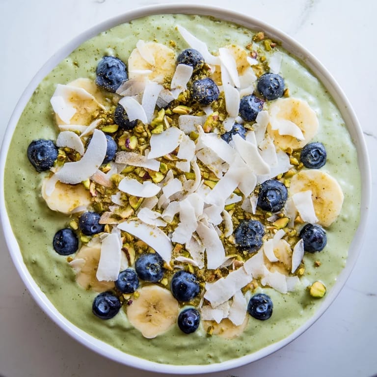 A close-up of creamy Matcha Overnight Oats, highlighting the bright green color and texture.