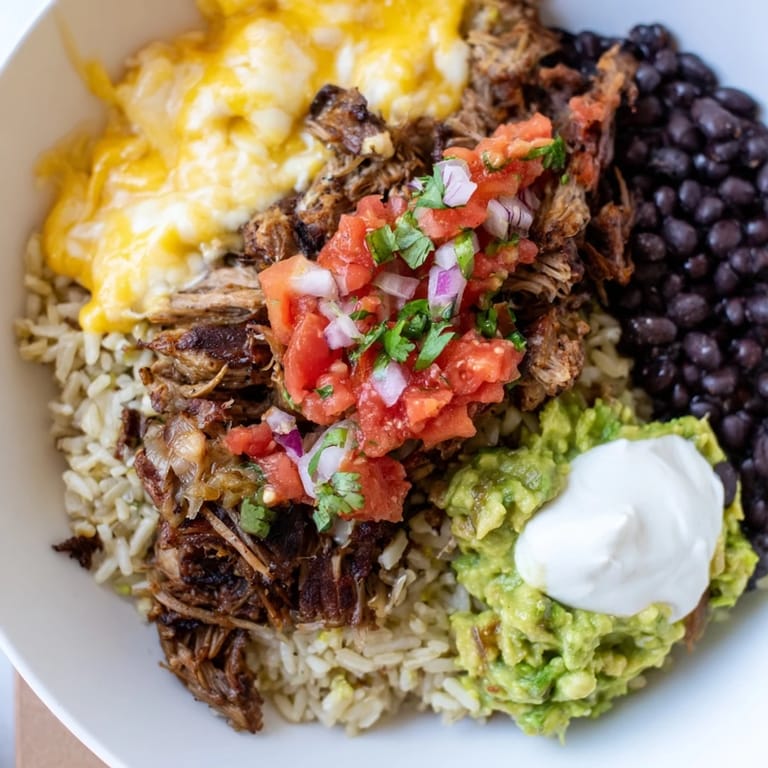 This image shows a beautifully arranged Chipotle Burrito Bowl copycat, ready to be devoured with its vibrant flavors.
