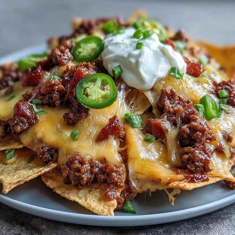 Close-up view of bubbling BBQ Beef Nachos featuring savory beef, Monterey Jack, cilantro, and avocado.