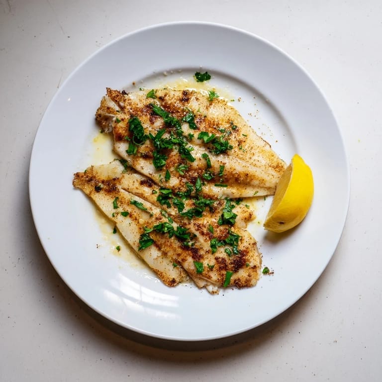 Pan-fried flounder meunière fillets drenched in a nutty brown butter sauce, ideal for a weeknight meal.