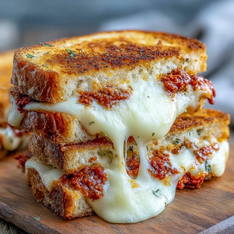 Sizzling Sun-Dried Tomato Pesto Grilled Cheese in a skillet, buttery bread with vibrant red pesto.