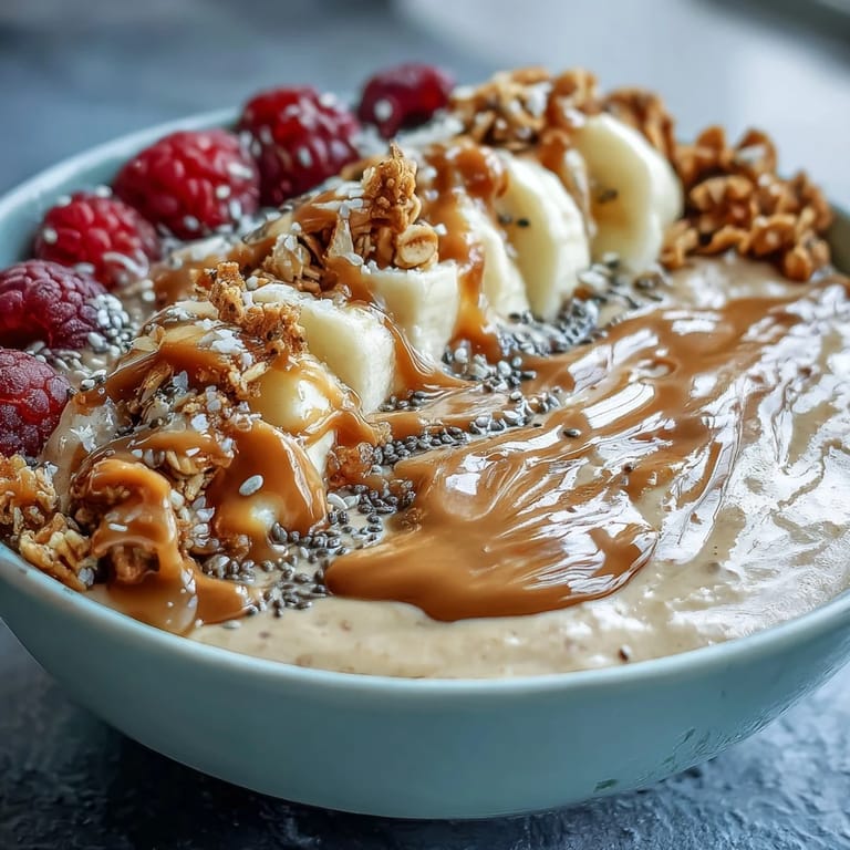 Vibrant Vegan Peanut Butter Banana Protein Smoothie Bowl with a thick, spoonable texture, featuring a peanut butter drizzle and cacao nibs, perfect for a post-workout snack.