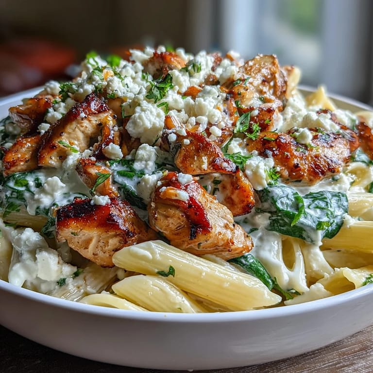 One-skillet Greek chicken feta pasta with bright lemon, creamy yogurt sauce, and fresh herbs for a satisfying family meal.
