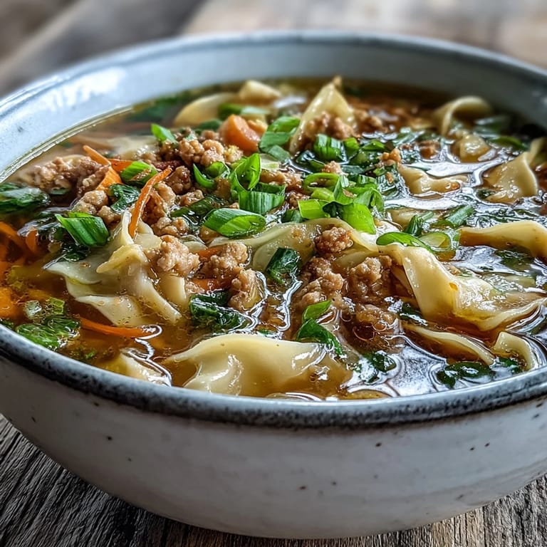 Hearty One-Pot Egg Roll Soup with savory ground pork, crisp carrots, and green onions, perfect for a quick and cozy dinner.