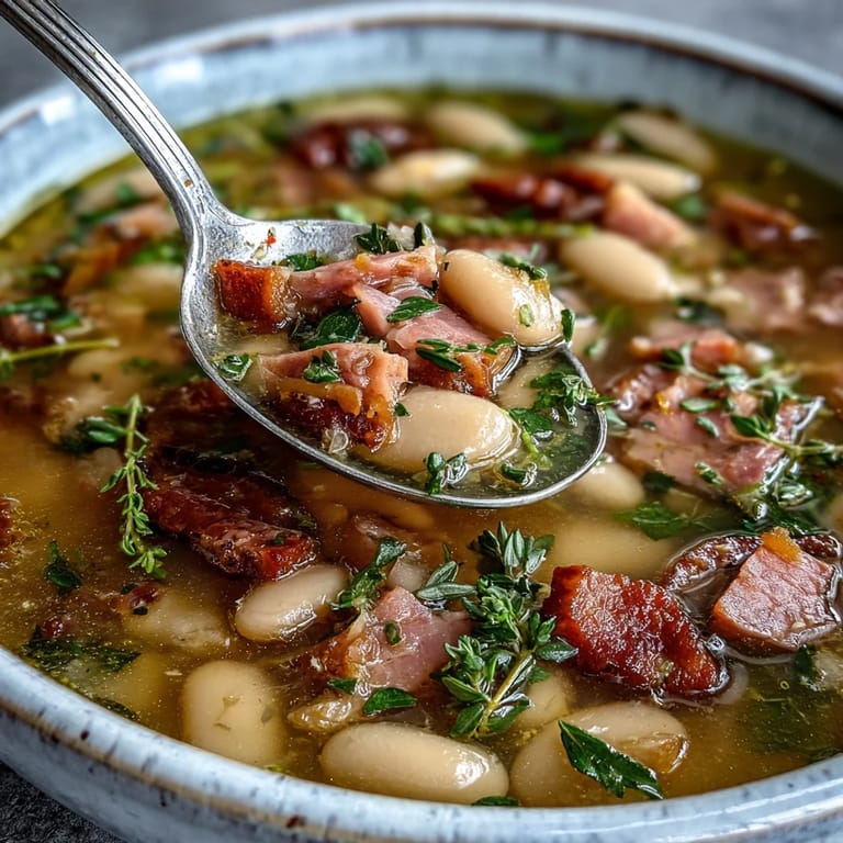 Creamy cannellini beans and diced ham simmered with carrots, celery, and fresh parsley in a fragrant broth.  