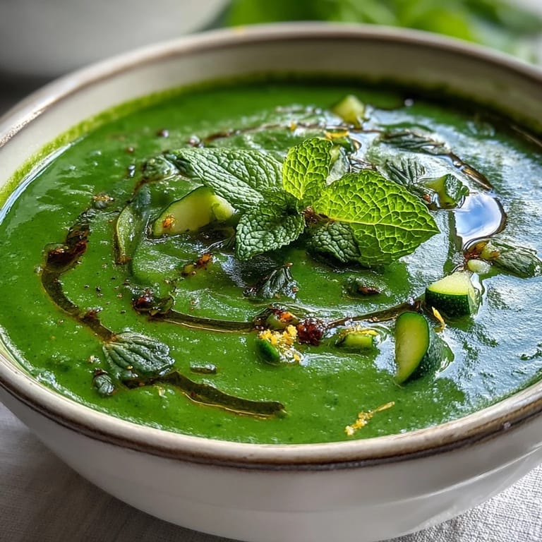 Creamy vegetable detox soup with spinach, celery, and potatoes, perfect for a light and healthy meal.