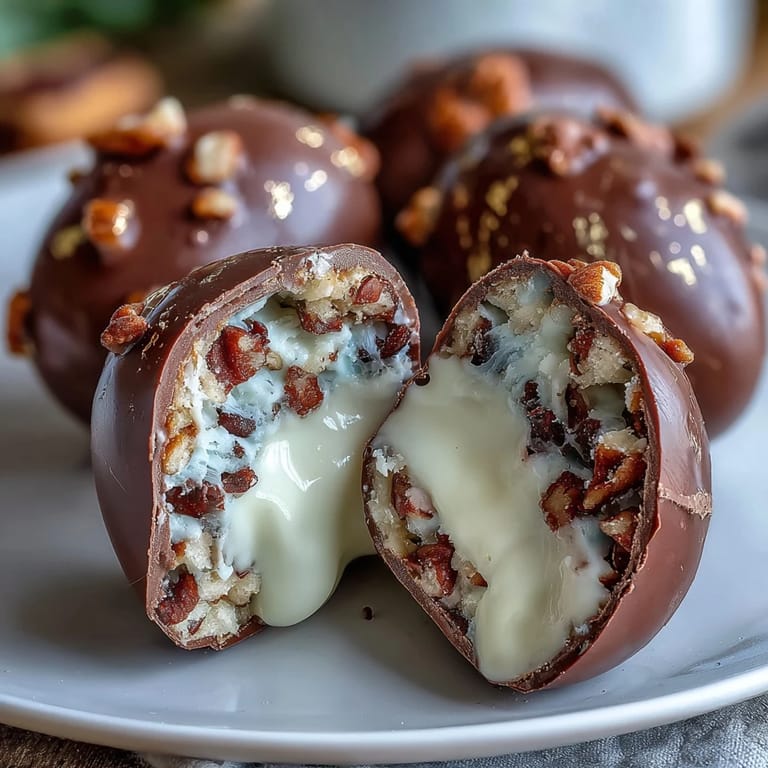 Elegant strawberry chocolate Easter eggs with a golden shimmer, filled with creamy hazelnut and crunchy crisped rice center.