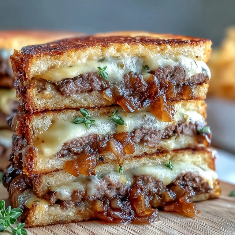 Savory Patty Melt Grilled Cheese, a delicious diner classic with crispy bread and beef.
