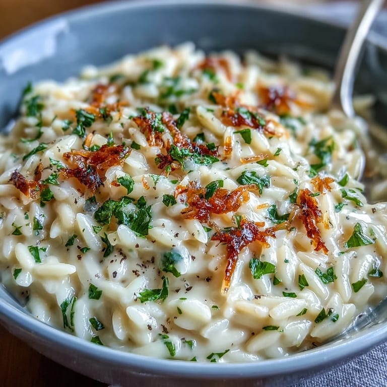 Hearty Orzo Risotto Style, deliciously creamy and ready to serve.