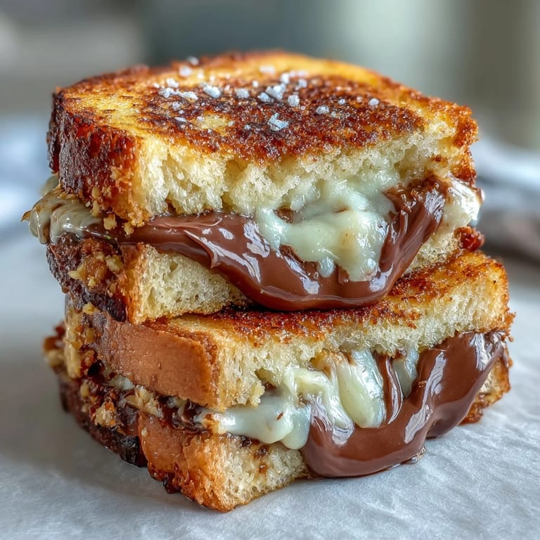 Decadent Nutella Brie grilled cheese, a sweet and savory melted delight.