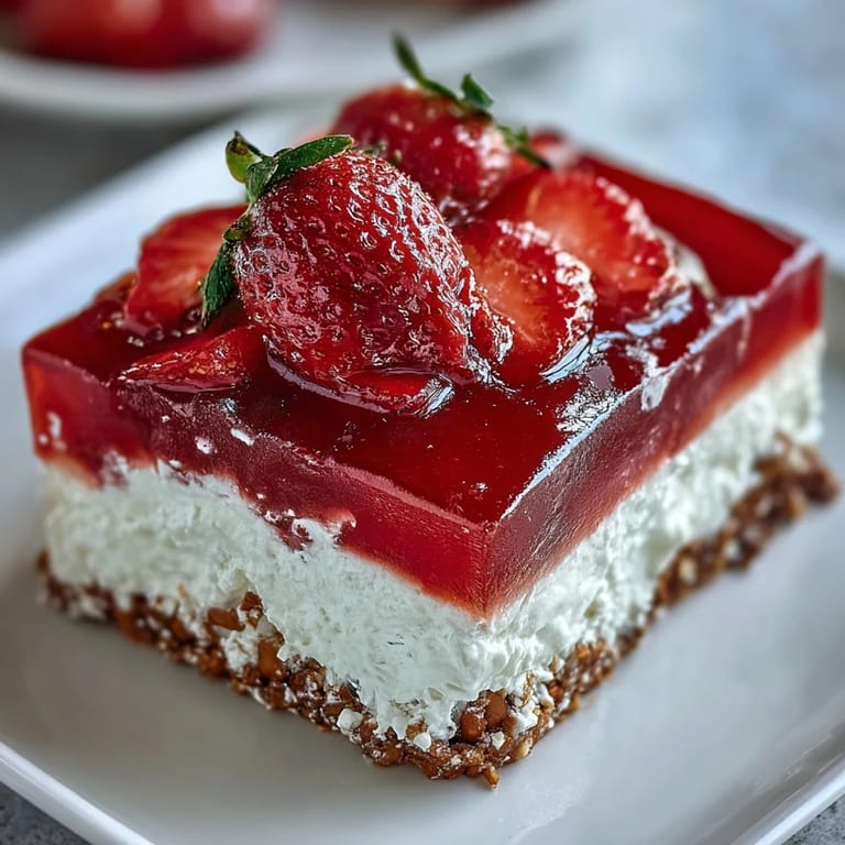Enjoy this layered Strawberry Pretzel Jello Salad, perfect for summer potlucks.