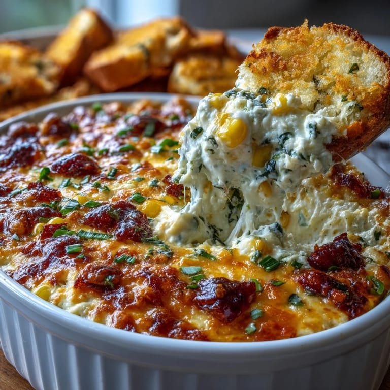Warm, baked Jalapeño Popper Corn Dip with sweet corn and melted cheese.