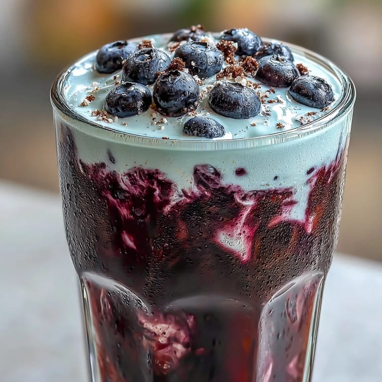 Sweet blueberry muffin iced coffee with creamy cold foam and a hint of cinnamon.