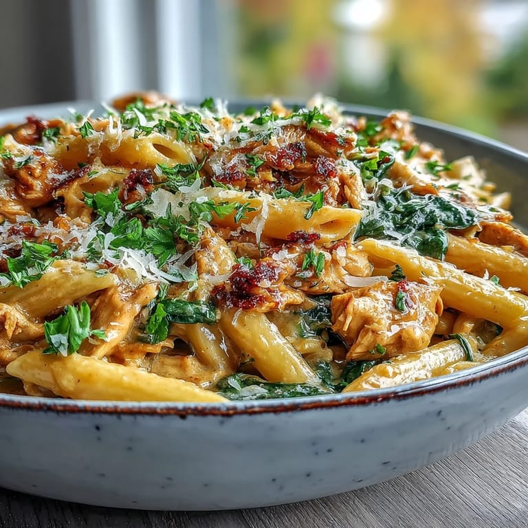 Indulgent turkey pasta coated in a velvety smooth pumpkin cream sauce.